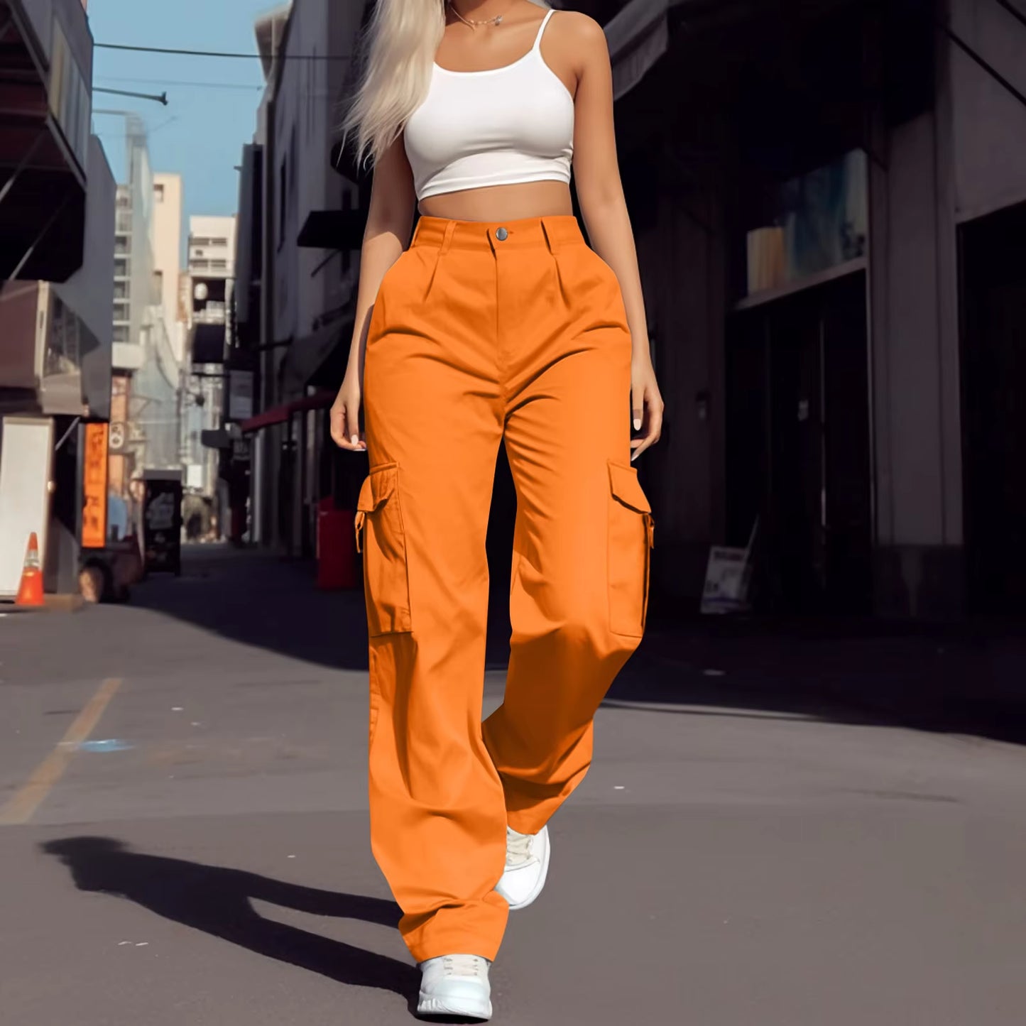 2024 Trendy Women Wide Leg Cargo Pants Street Vibes Flap Pockets Drawstring Ruched High Waist Parachute Women Pants